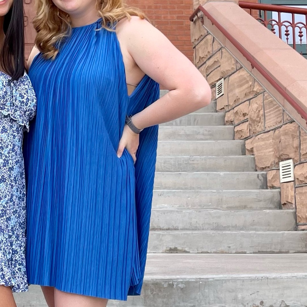 Blue pleated caped Zara dress